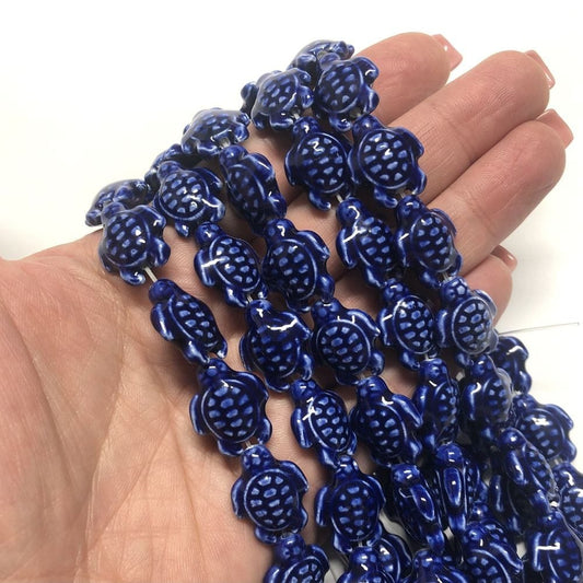 Turtle Ceramic Bead - Navy Blue
