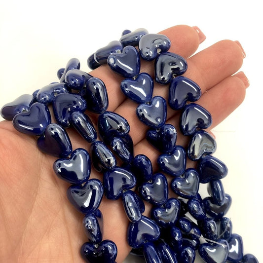 Heart Ceramic Bead - Navy Blue