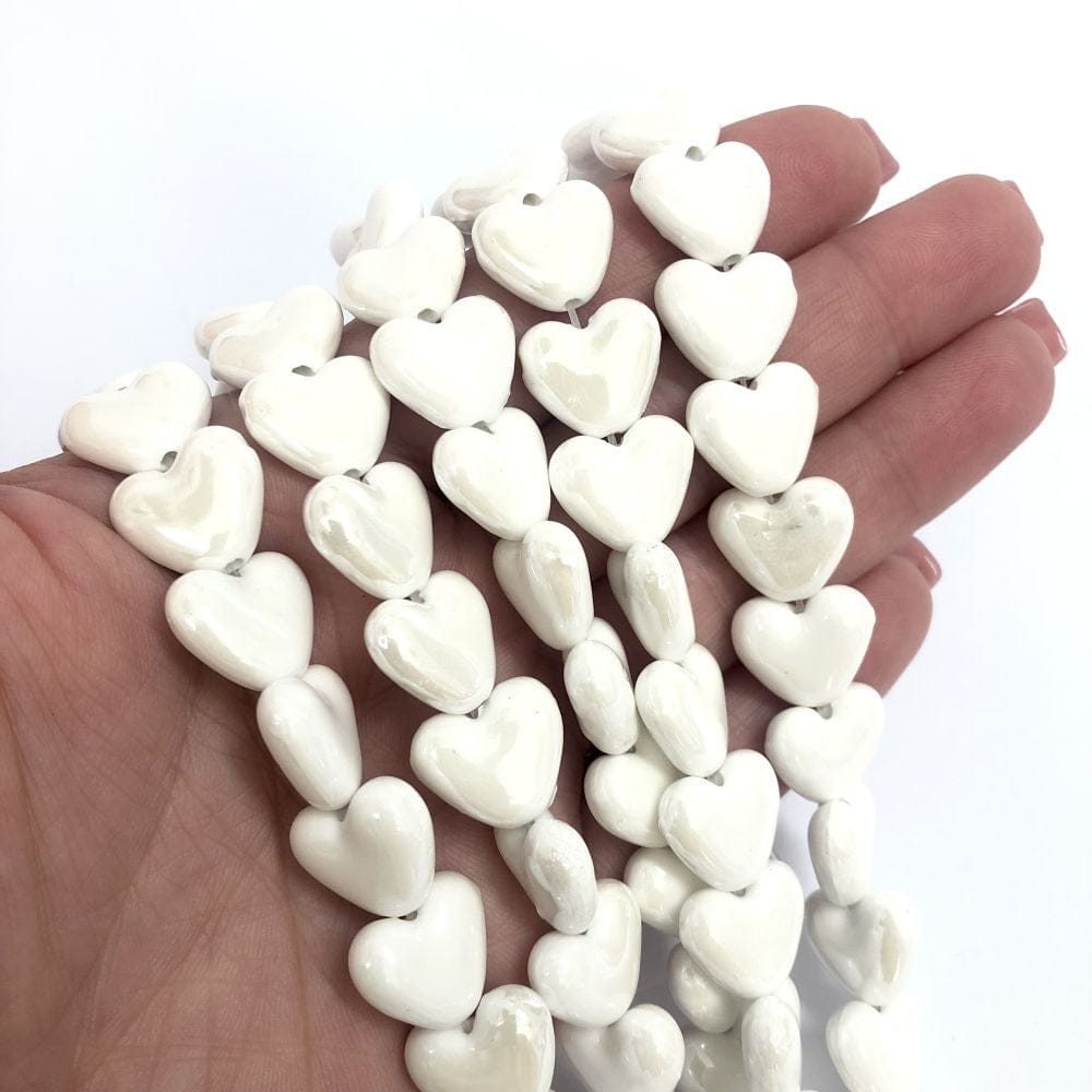 Heart Ceramic Bead - White