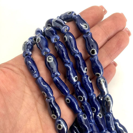 Fish Ceramic Bead - Navy Blue
