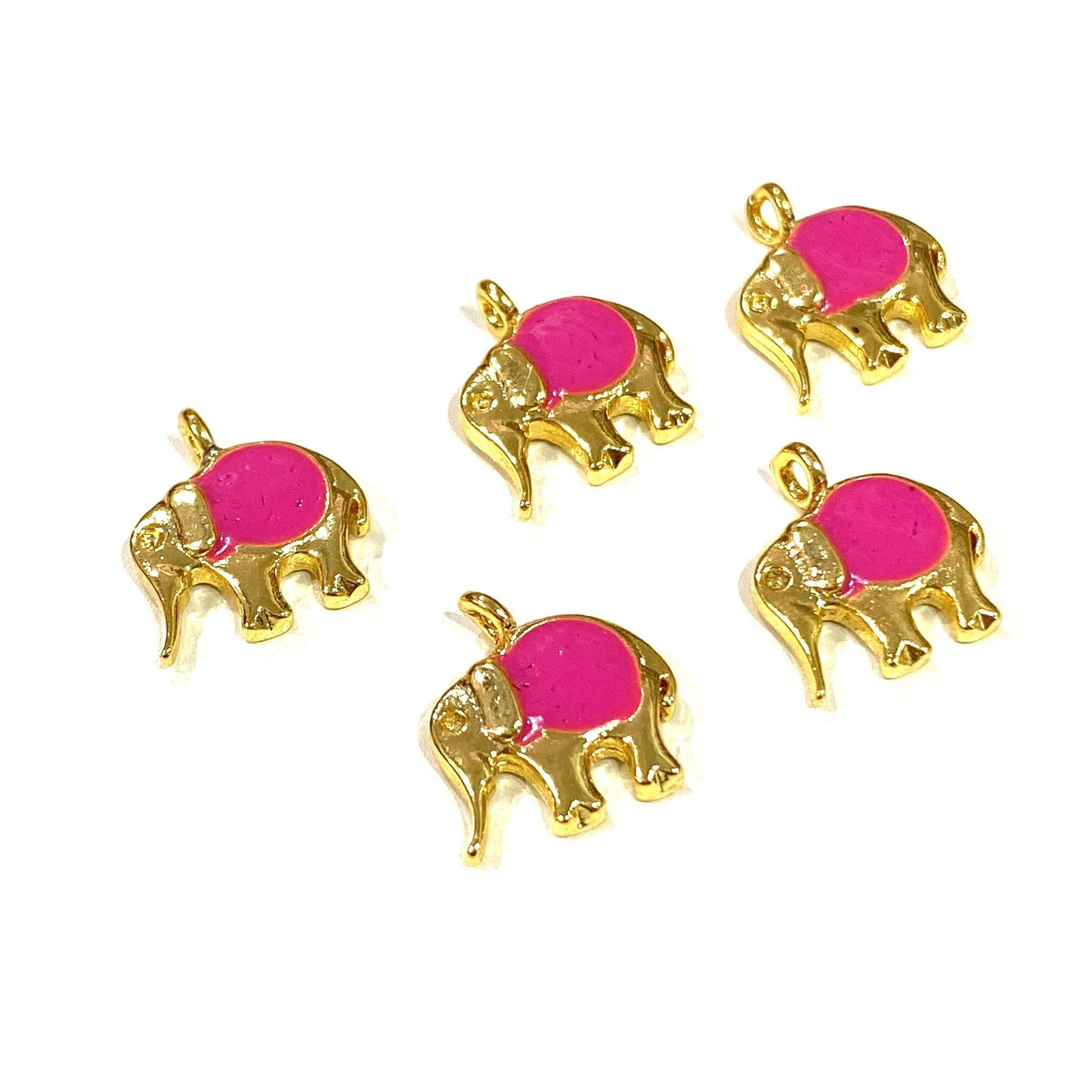 Gold Plated Enameled Elephant 3 Rocking Bracket - Pink