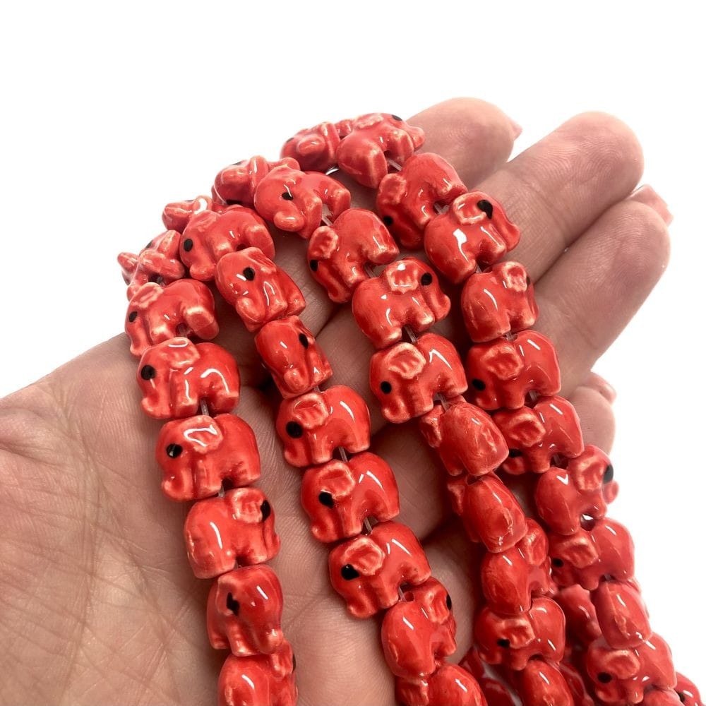 Elephant Ceramic Bead - Red