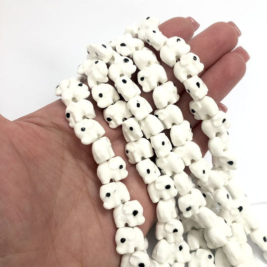 Elephant Ceramic Bead - White