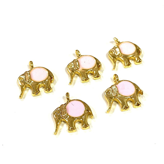 Gold Plated Enameled Elephant 3 Rocking Bracket - Light Pink
