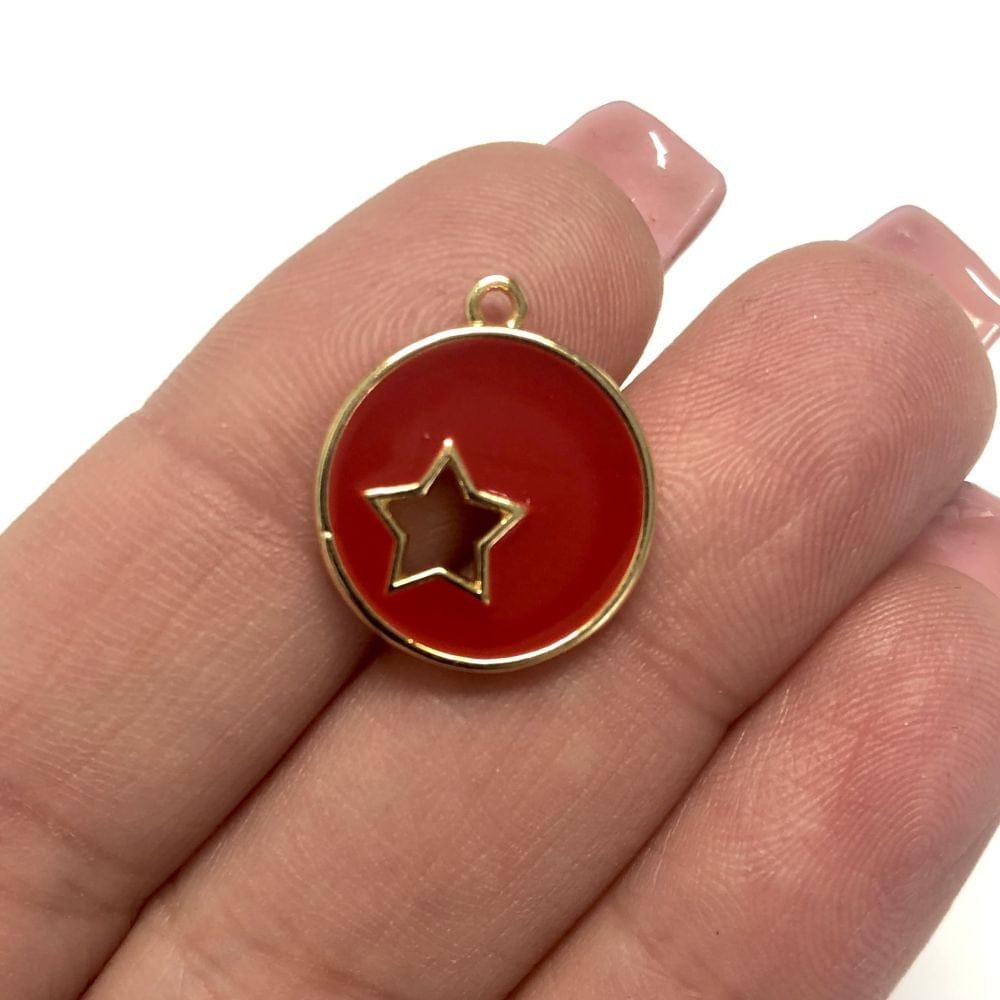 Gold Plated Enamel Round Star Apparatus-Red