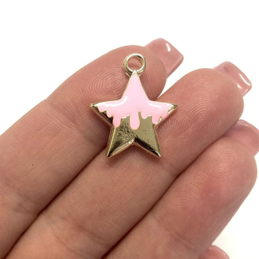 Gold Plated Enamel Wavy Star - Pink