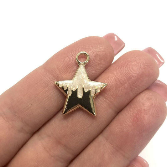 Gold Plated Enamel Wavy Star - Mother of Pearl