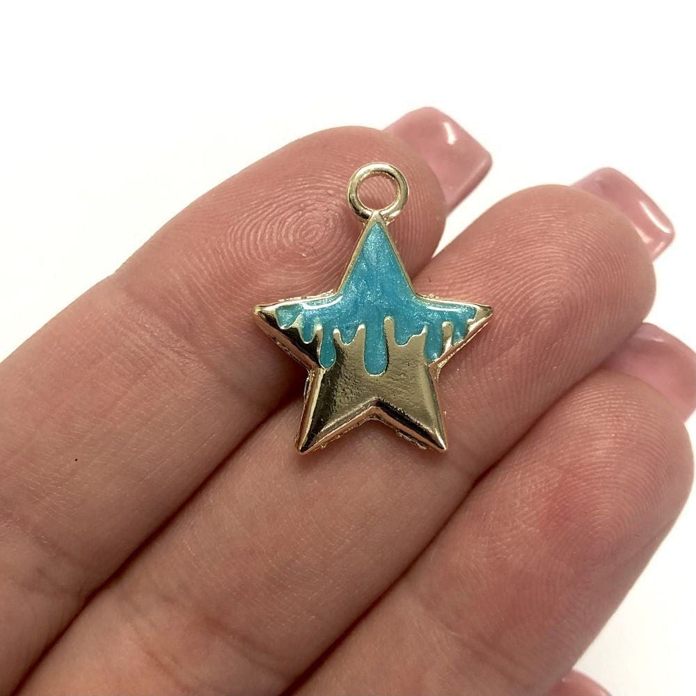 Gold Plated Enamel Wavy Star - Turquoise