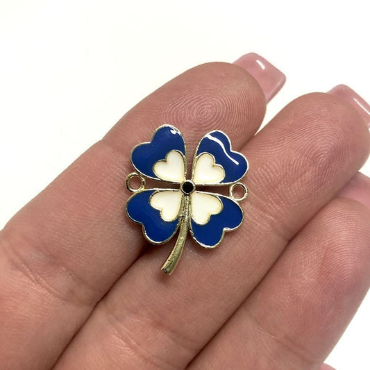 Gold Plated Enamel Double Handled Clover - Navy Blue