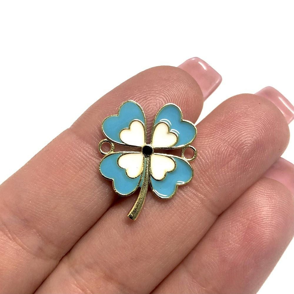 Gold Plated Enamel Double Handled Clover - Blue
