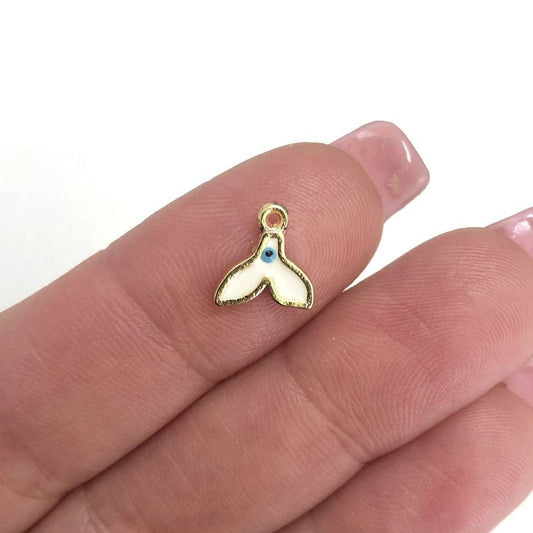 Gold-Plated Enamel Small Whale Tail - White