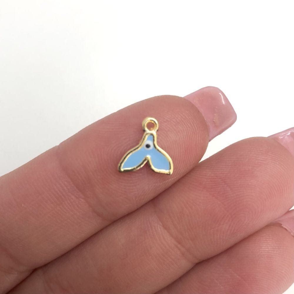 Gold-Plated Enamel Small Whale Tail - Blue