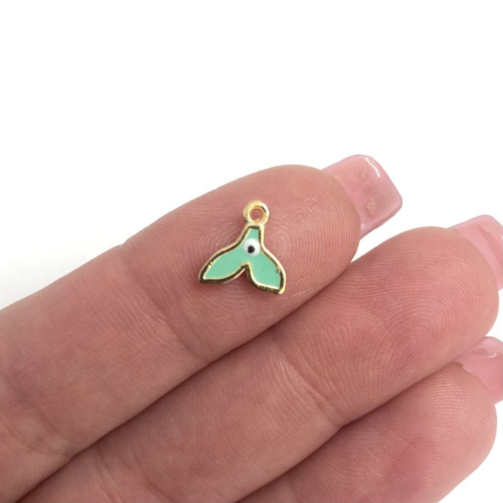 Gold-Plated Enamel Small Whale Tail - Mint