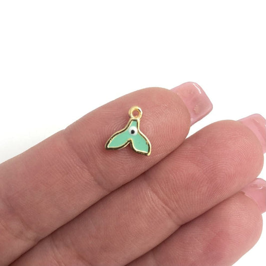 Gold-Plated Enamel Small Whale Tail - Mint