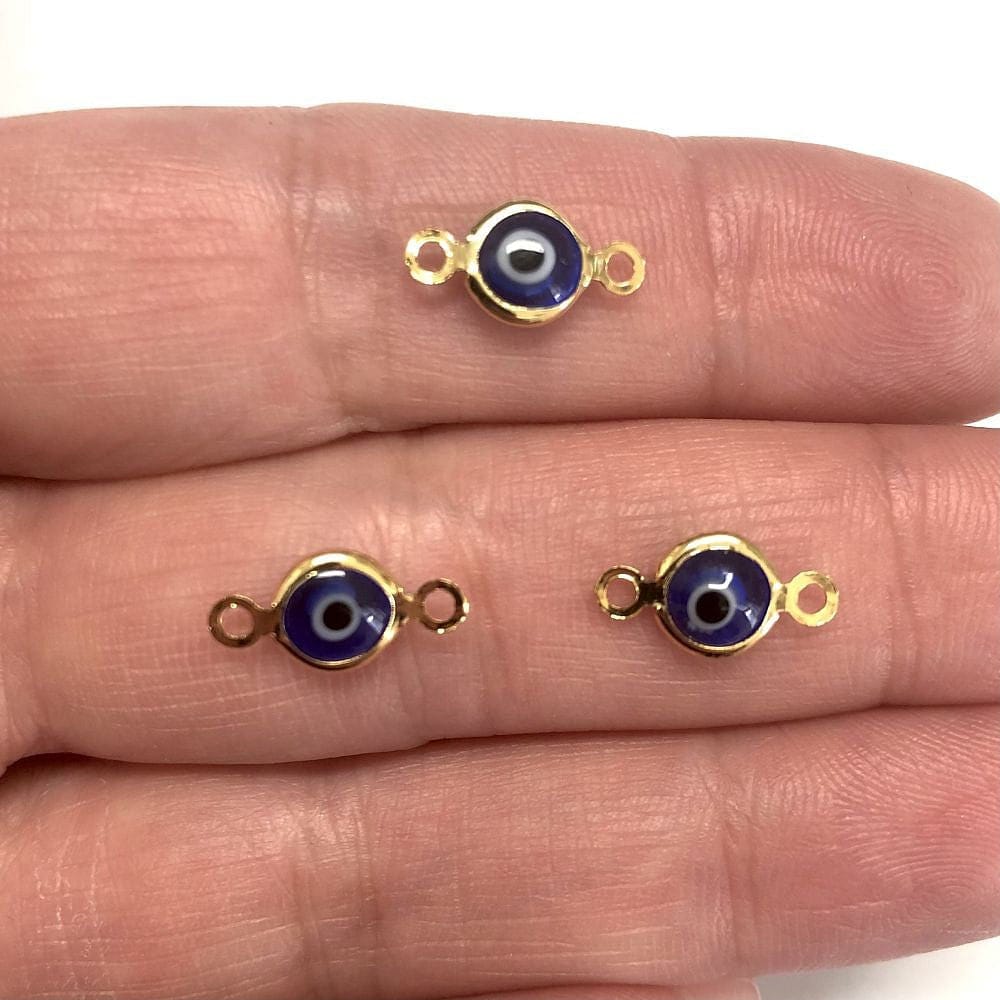 Gold Plated Double Way Glass Evil Eye Bracelet Attachment - Navy Blue