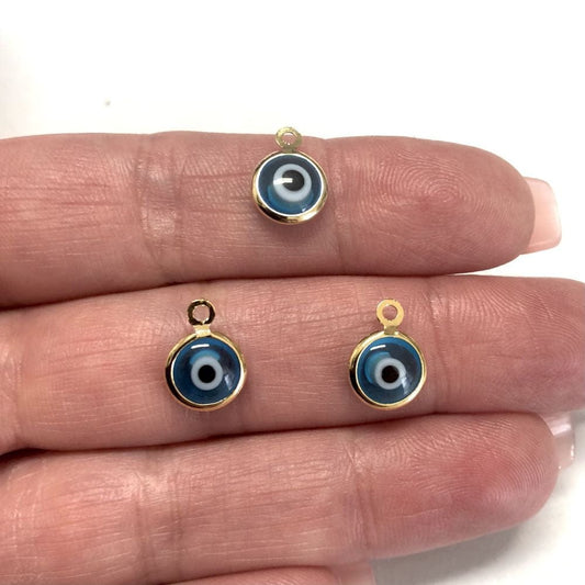 Vergoldete Doppel-Wege-Glas-Hängevorrichtung für den bösen Blick, groß – blau