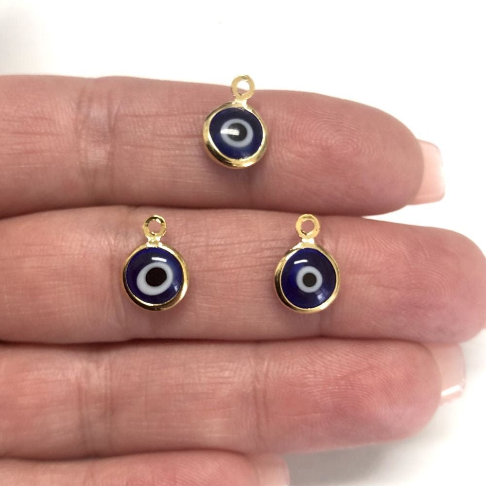 Gold Plated Double Way Glass Evil Eye Hanging Apparatus Large - Dark Blue