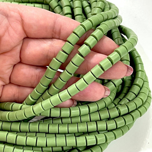 Polymer Clay Lino Beads - 25 Khaki Green