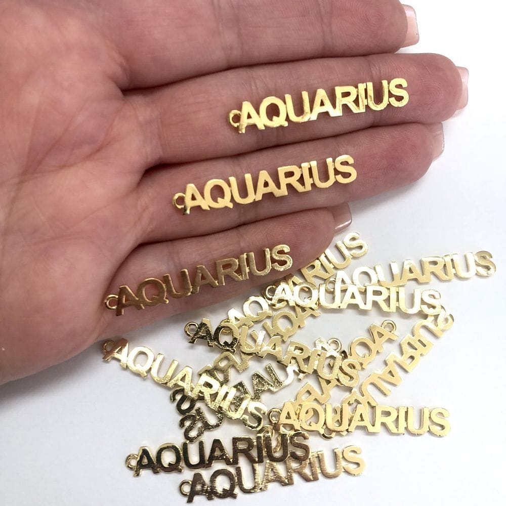 Brass Gold Plated Zodiac Symbol Pendant - Aquarius