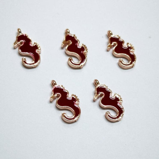 Rose Gold Enameled Seahorse Rocking Attachment - Claret Red