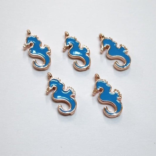 Rose Gold Enameled Seahorse Rocking Bracket - Blue