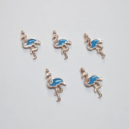 Roségoldener Emaille-Flamingo-Schaukelbügel – Blau