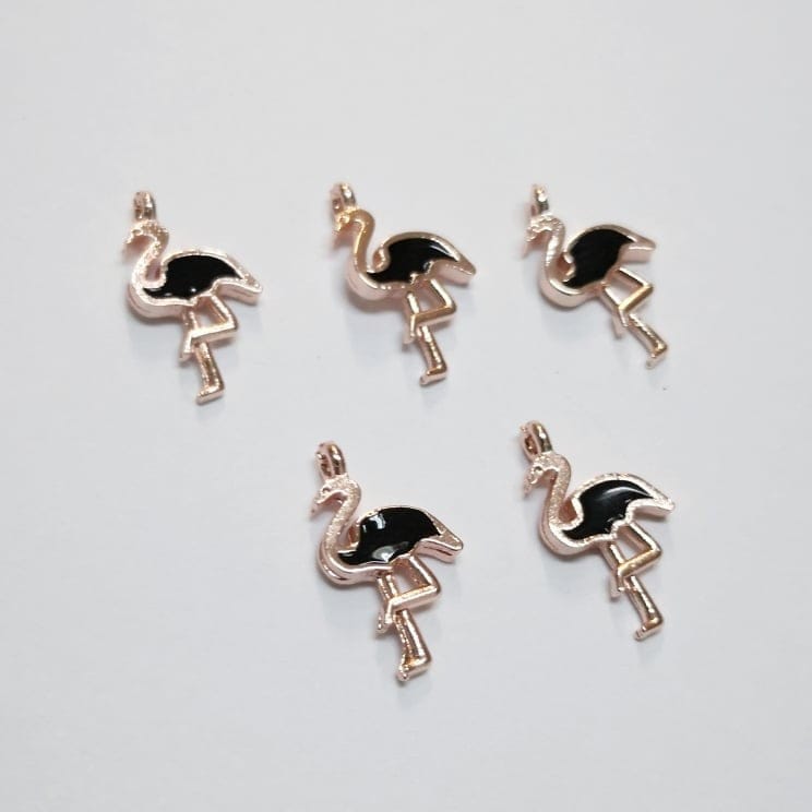 Rose Gold Enamel Flamingo Rocking Bracket - Black