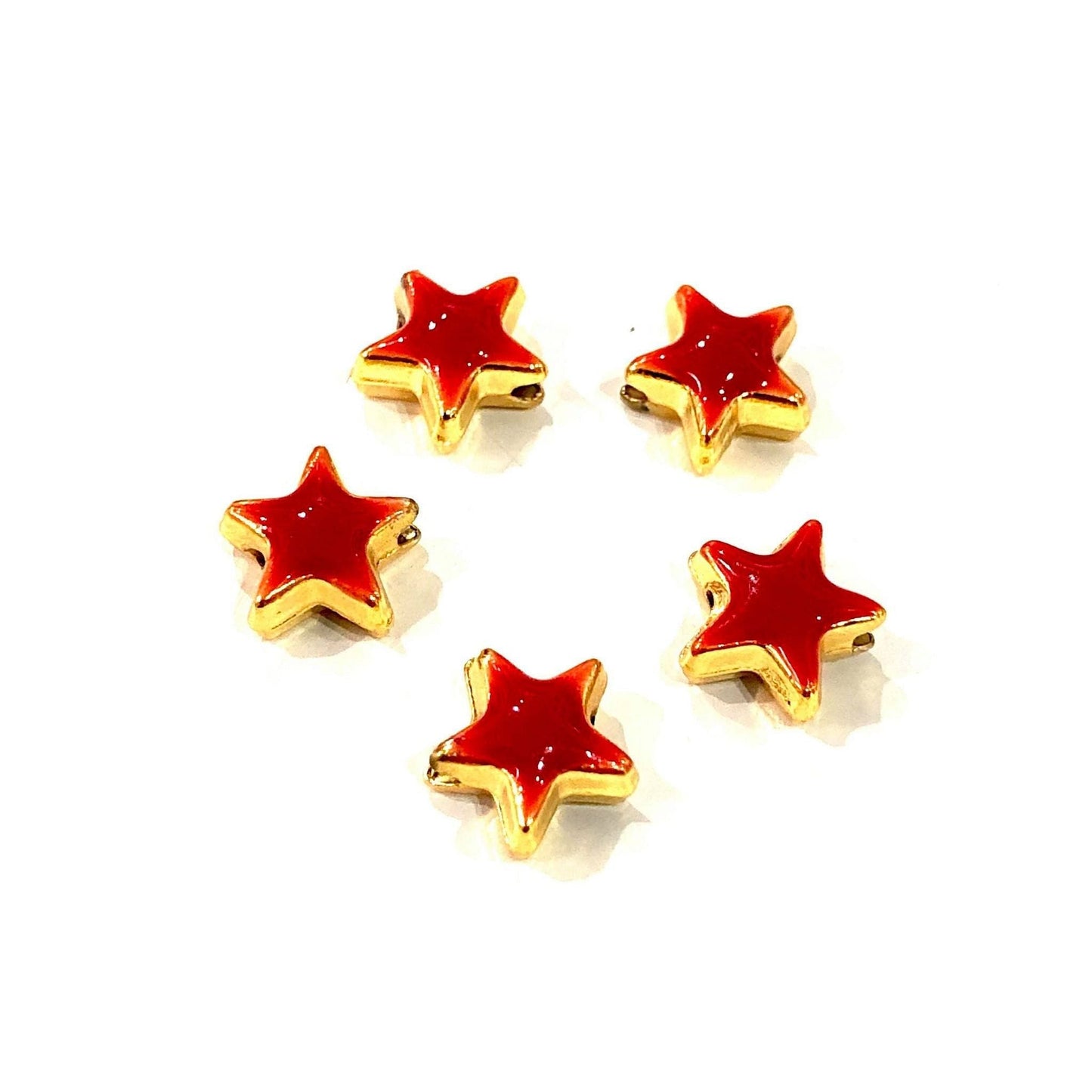 Gold Plated Enamel Star Apparatus 8 mm (Red)