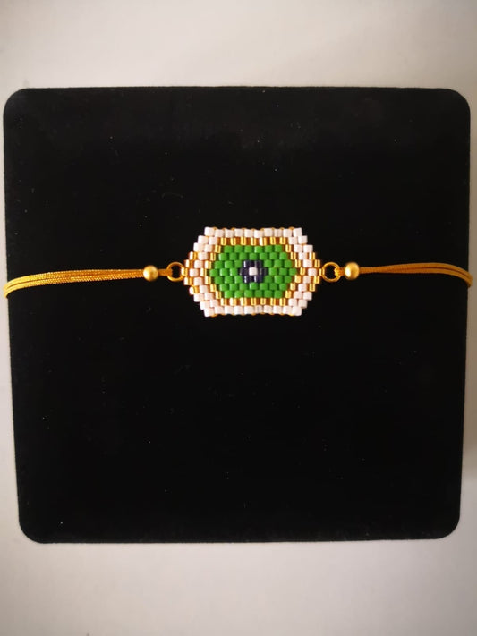 Miyuki Beads, Miyuki Delica Green Evil Eye Bead bracelet