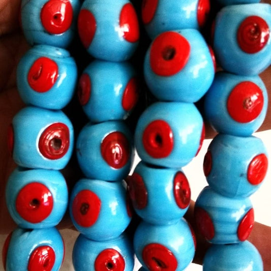 Round Cowhide Eye Evil Eye Bead - Red 
