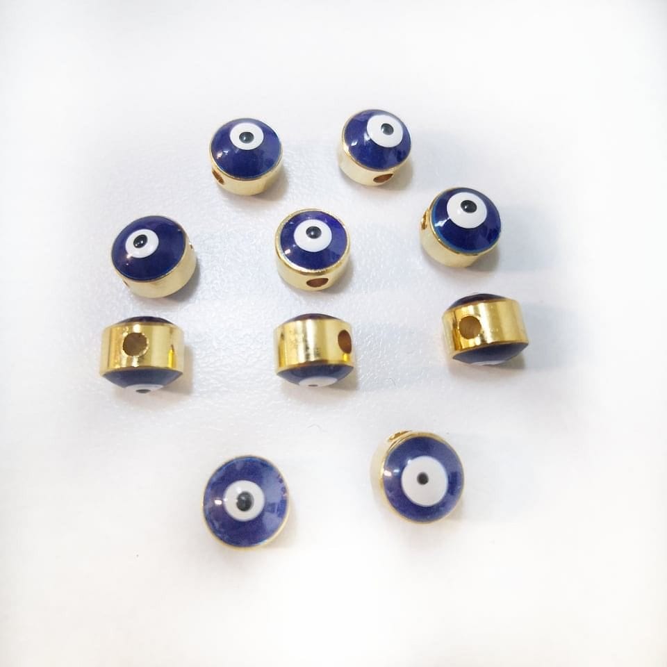 Vergoldete, verputzte Böse-Augen-Perlen 7 mm - Marineblau 