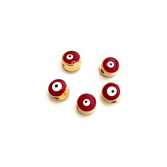 Gold Plated Plastered Evil Eye Beads 7mm - Red 