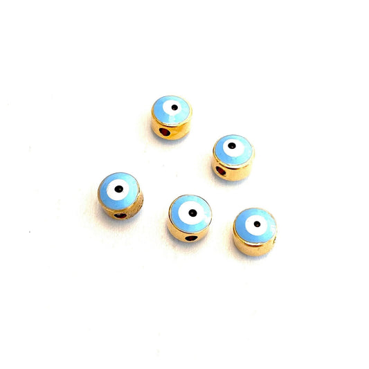 Gold Plated Plastered Evil Eye Beads 7mm - Blue 