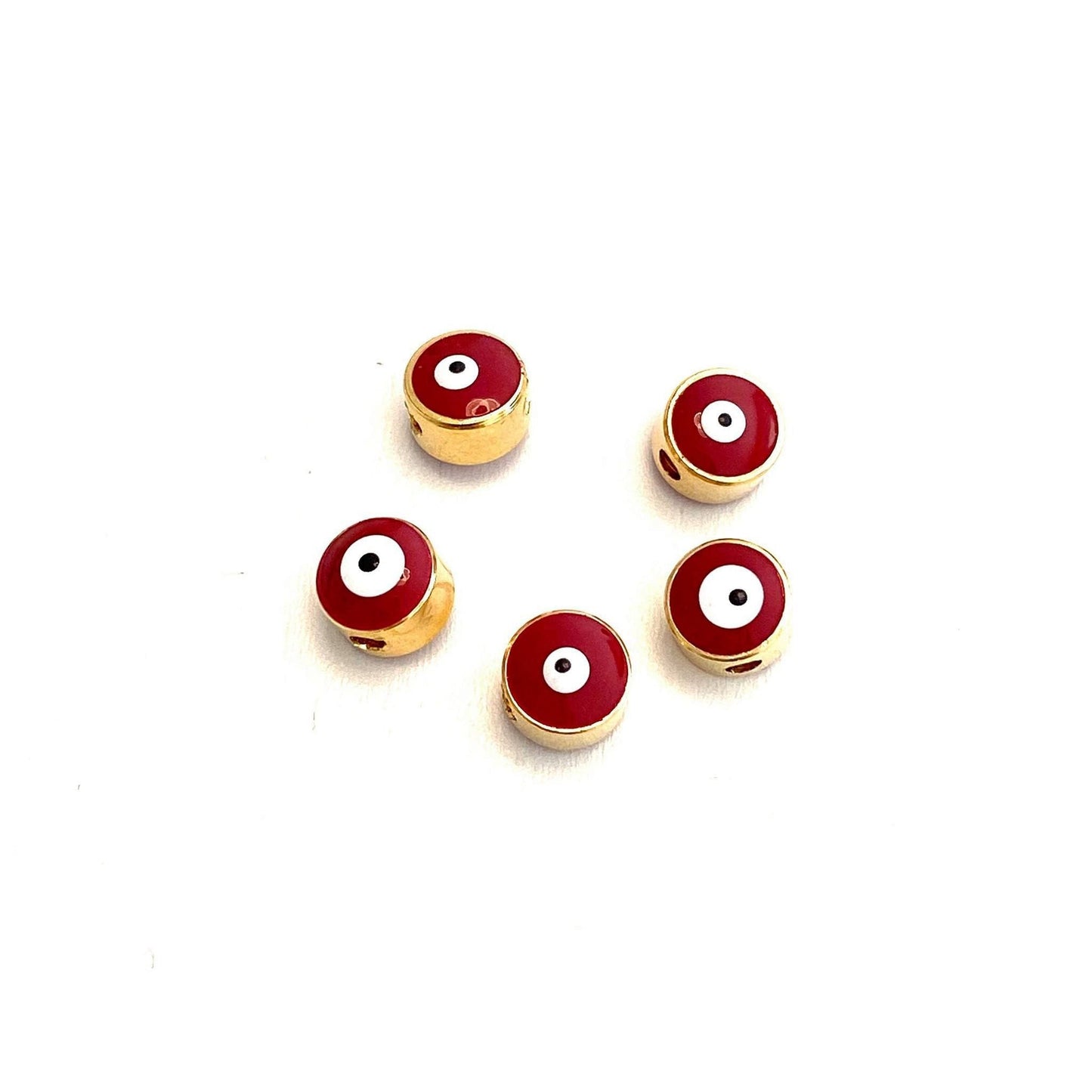 Gold Plated Plastered Evil Eye Beads 6mm - Red 