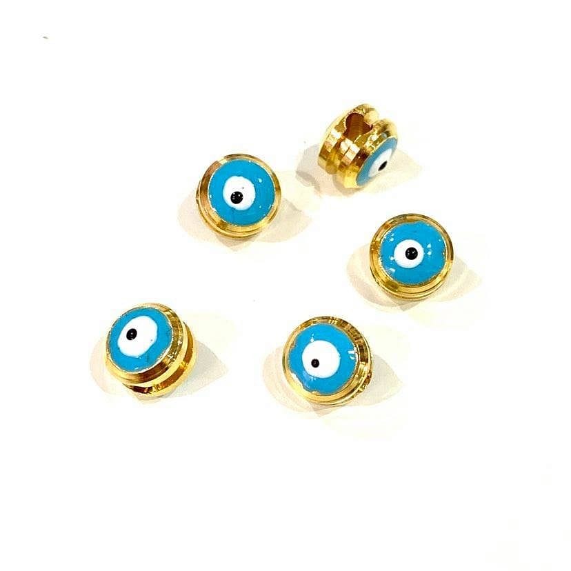 Gold Plated Channel Evil Eye Beads Blue