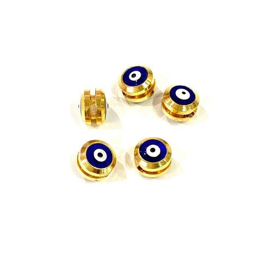 Gold Plated Channel Evil Eye Beads Navy Blue