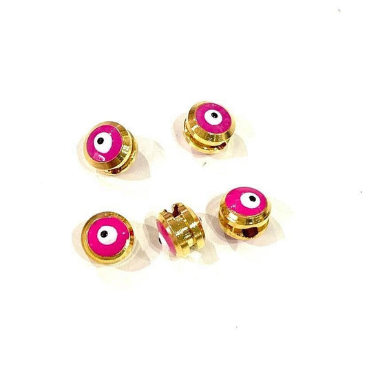 Gold Plated Channel Evil Eye Beads Fuchsia
