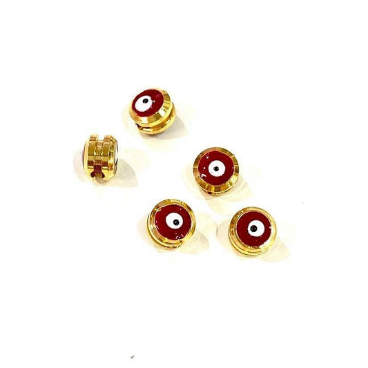 Gold Plated Channel Evil Eye Beads Red
