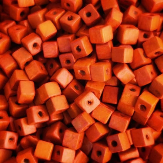 5x5mm Cube Wooden Beads 10 - Neon Orange