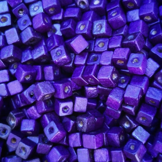 5x5mm Cube Wooden Bead 11 - Purple