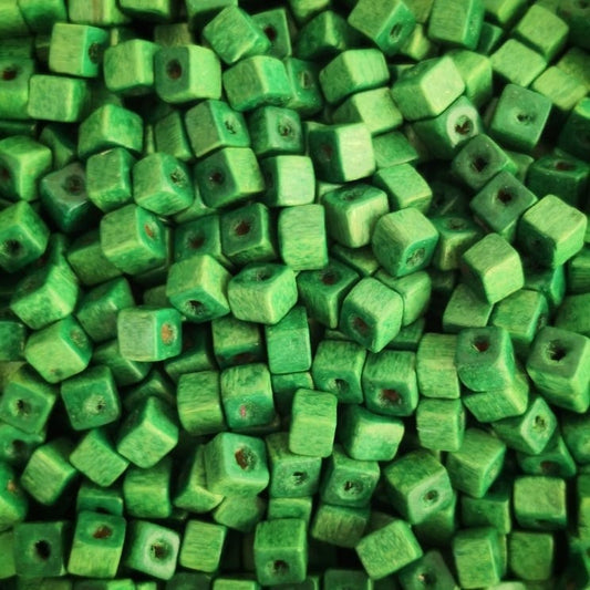5x5mm Cube Wooden Bead 12 - Grass Green