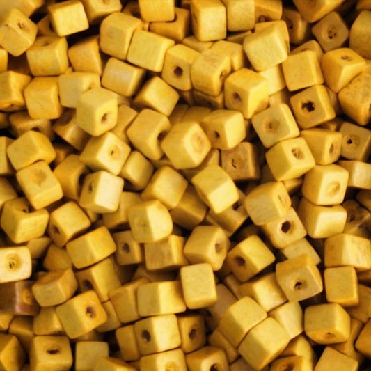 5x5mm Cube Wooden Bead 13 - Yellow