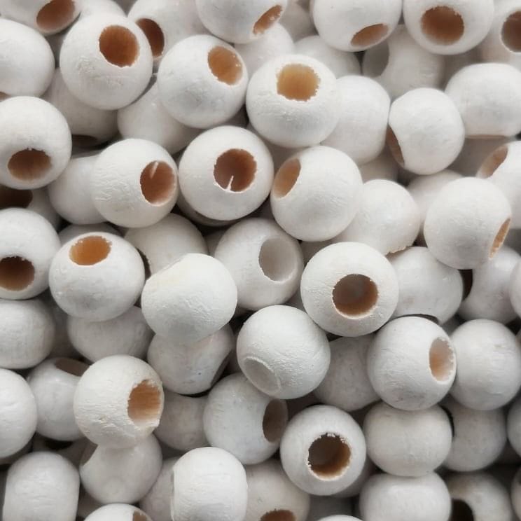 10mm Wide Hole Wooden Beads White-9