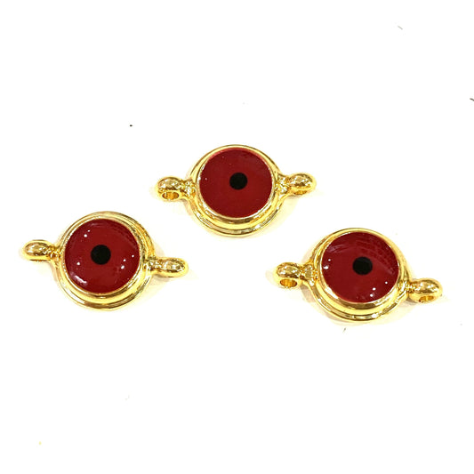 Gold Plated Double Handled Enamel Evil Eye Bead - Claret Red