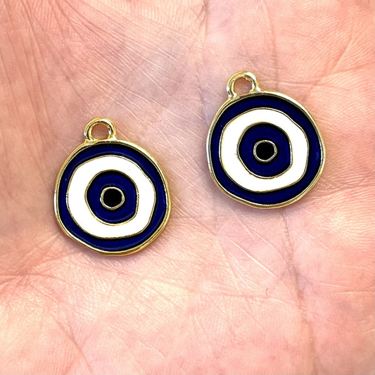 Gold Plated Enamel Evil Eye Pendant - Navy Blue