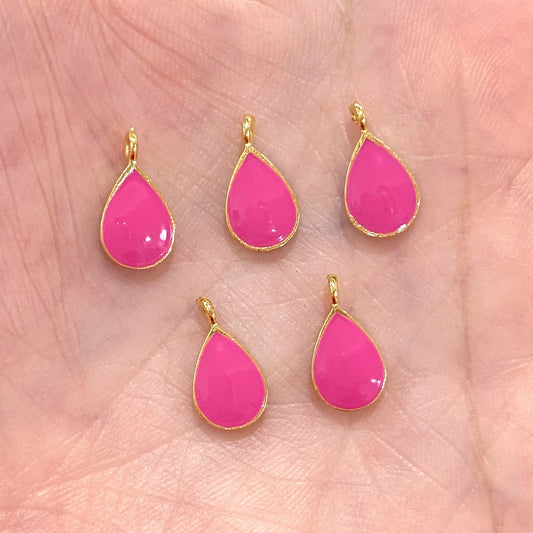 Altın Kaplama Mineli Damla Sallantı Aparatı - Neon Pembe