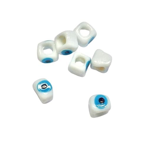 Würfel Evil Eye Beads 10mm - Weiß
