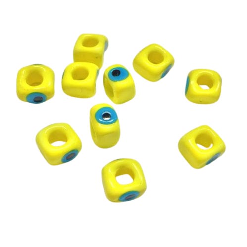 Cube Evil Eye Beads 10mm - Yellow