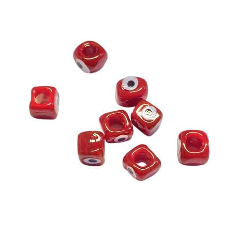 Cube Evil Eye Beads 10mm - Red