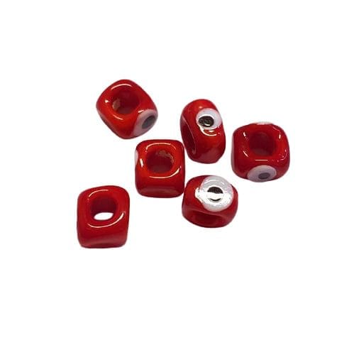 Cube Evil Eye Beads 10mm - Claret Red